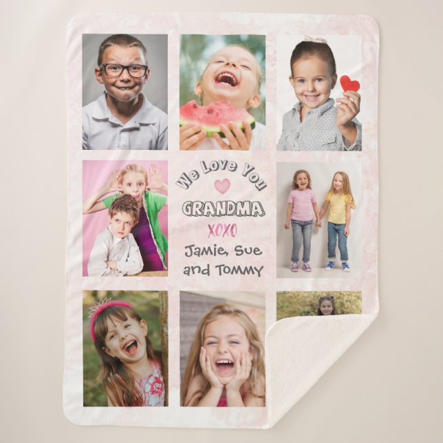 Manta Sherpa We Love You Grandma Photo Collage (Pink Bkg) (Anverso)