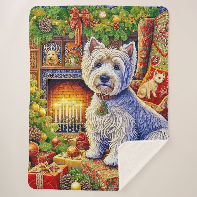 Manta Sherpa West Highland Terrier Holiday  Sherpa Blanket (Anverso)