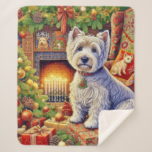 West Highland Terrier Holiday  Sherpa Blanket