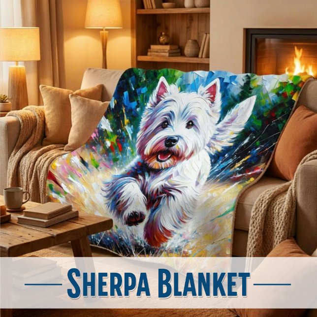 Manta Sherpa West Highland White Terrier "Westie" Dog Portrait (Premium West Highland White Terrier Sherpa Blanket - Warm & Artistic Dog Decor)