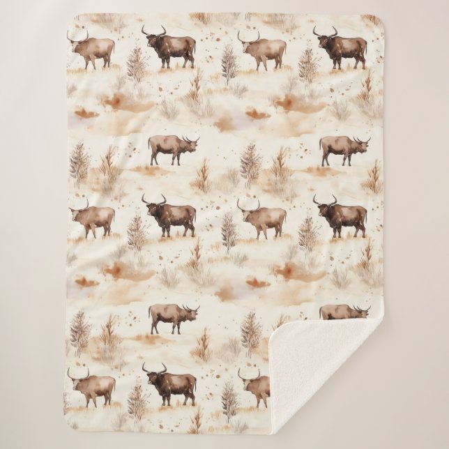 Manta Sherpa Western Southwest Animal Highland Cow (Anverso)