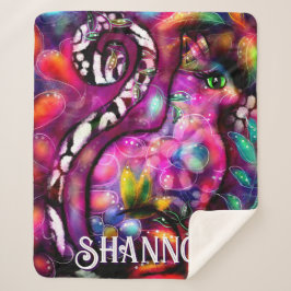 Manta Sherpa Whimsical Abstract Kitty Cat Floral Personalized