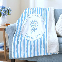 Manta Sherpa Whimsical Blue White Stripe Preppy Mom Established