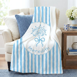 Manta Sherpa Whimsical Blue White Stripe Preppy Monogram