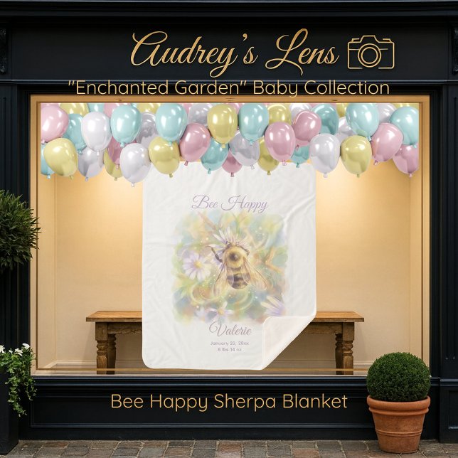 Manta Sherpa Whimsical Bumblebee & Wildflowers "Bee Happy" (Subido por el creador)