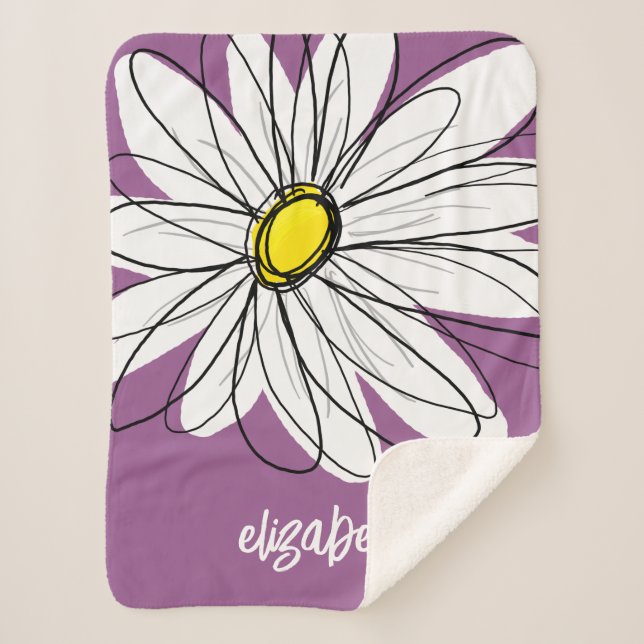 Manta Sherpa Whimsical Daisy - orquídea - nombre de guión moder (Anverso)