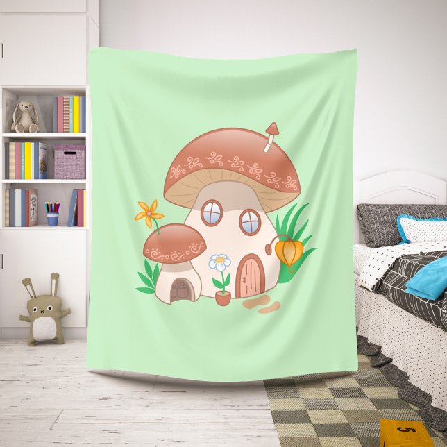 Manta Sherpa Whimsical Fairy Mushroom House Green (Subido por el creador)