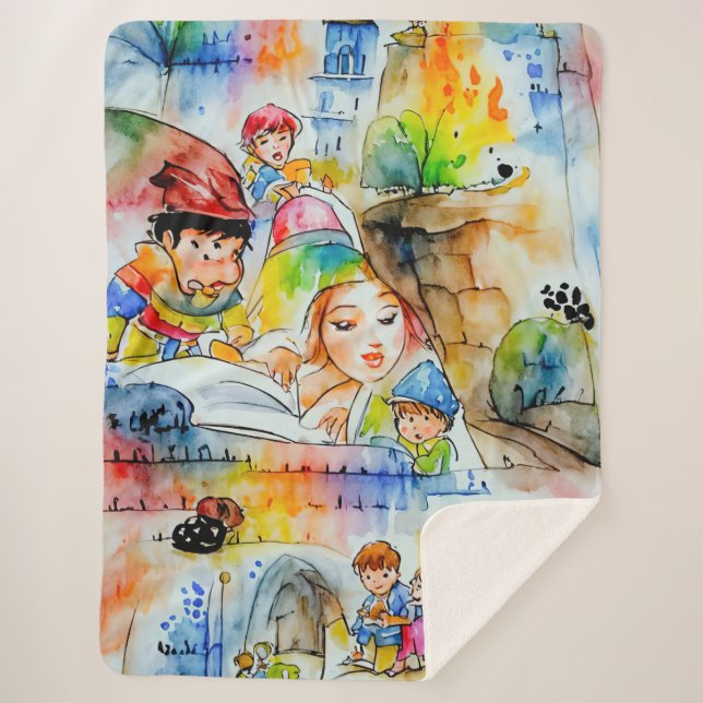 Manta Sherpa Whimsical Fairy Tale Ilustracion (Anverso)