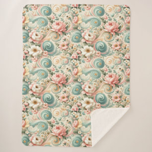 Manta Sherpa Whimsical Floral Swirls en Pastel