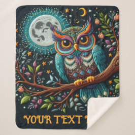Manta Sherpa Whimsical Owl Faux Embroidery Sherpa Blanket