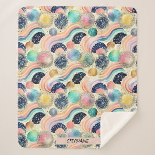 Manta Sherpa Whimsical Pastel Rainbow Waves y Purpurina Resumen