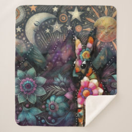 Manta Sherpa Whimsical Southwest Coyote Animal Floral Sun Moon