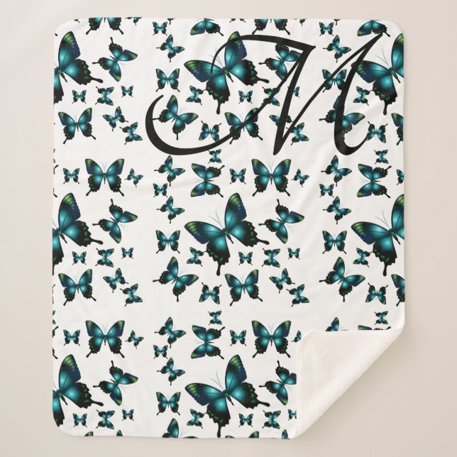 Manta Sherpa Whimsical Sublime Mariposas Eléctricas Azules (Anverso)