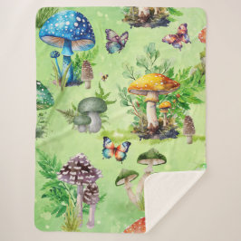 Manta Sherpa Whimsical Watercolor Mushroom Garden