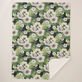 Manta Sherpa White Flowers Sherpa Blanket