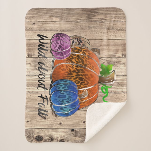 Manta Sherpa Wild About Fall Leopard Print Pumpkins (Anverso)