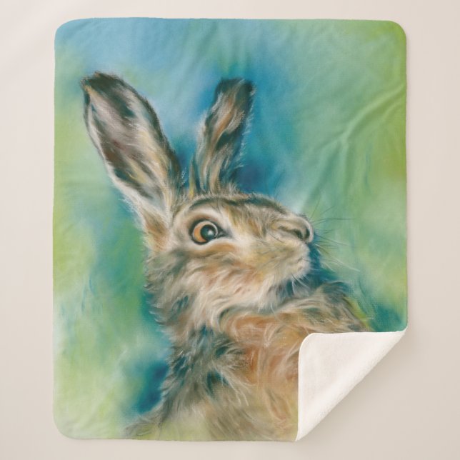 Manta Sherpa Wild Hare Exuberance Pastel Art (Anverso)
