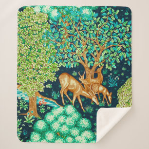 Manta Sherpa William Morris Deer por una impresión de un tocado