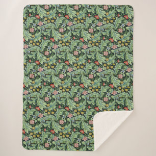 Manta Sherpa William Morris Florales Carnación Verde Rosa