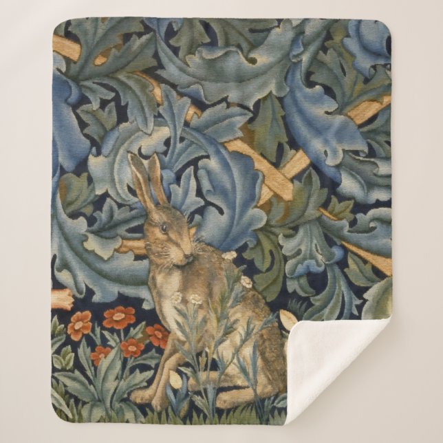 Manta Sherpa William Morris Forest Rabbit Floral Art Nouveau (Anverso)