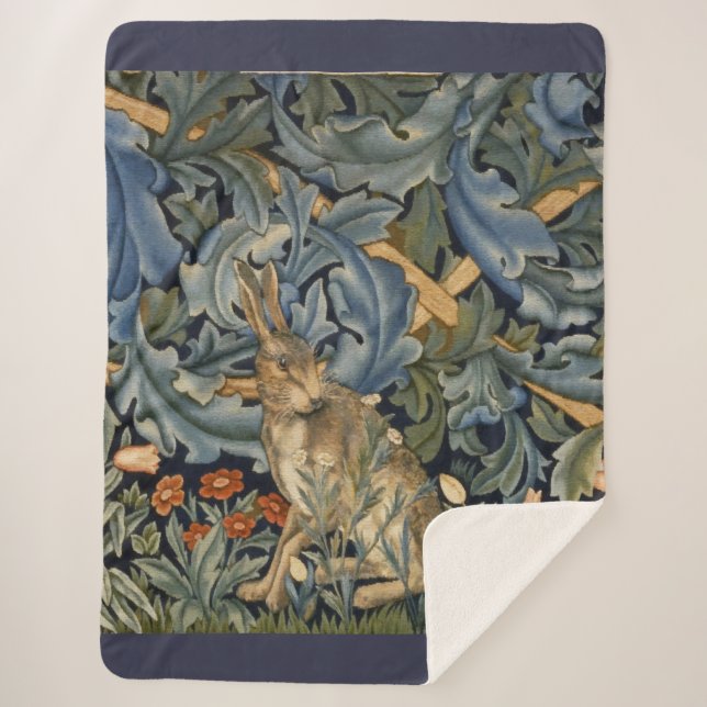 Manta Sherpa William Morris Forest Rabbit Floral Art Nouveau (Anverso)