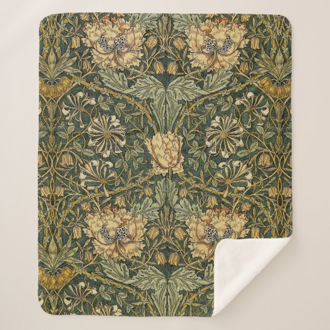 Manta Sherpa William Morris Honeysuckle Green Floral (Anverso)