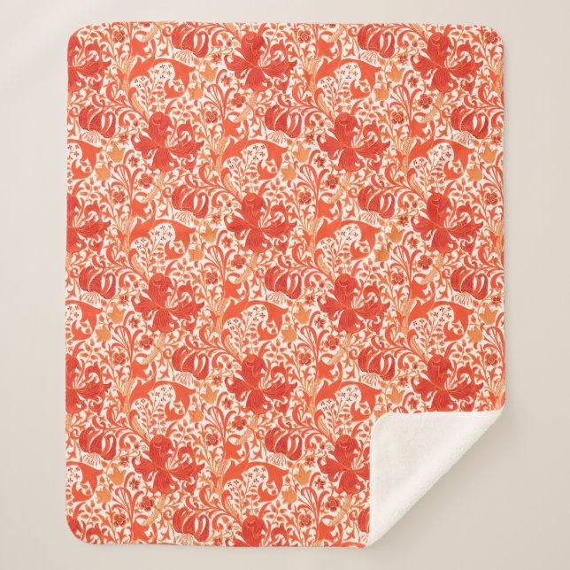 Manta Sherpa William Morris Iris y Lily, Naranja mandarín (Anverso)