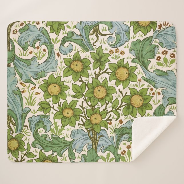 Manta Sherpa William Morris' Orchard Pattern Art Nouveau (Anverso (horizontal))