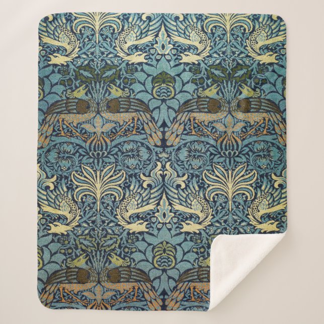 Manta Sherpa William Morris Peacock and Dragon Woven Design (Anverso)