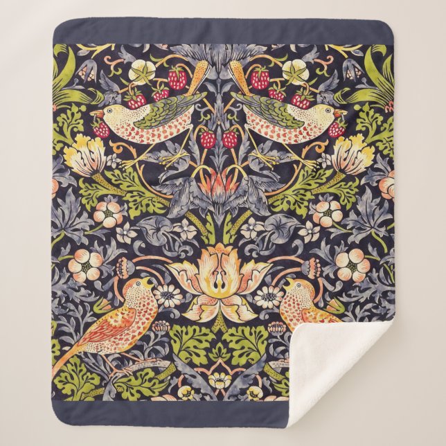 Manta Sherpa William Morris Strawberry Thief Floral Art Nouveau (Anverso)