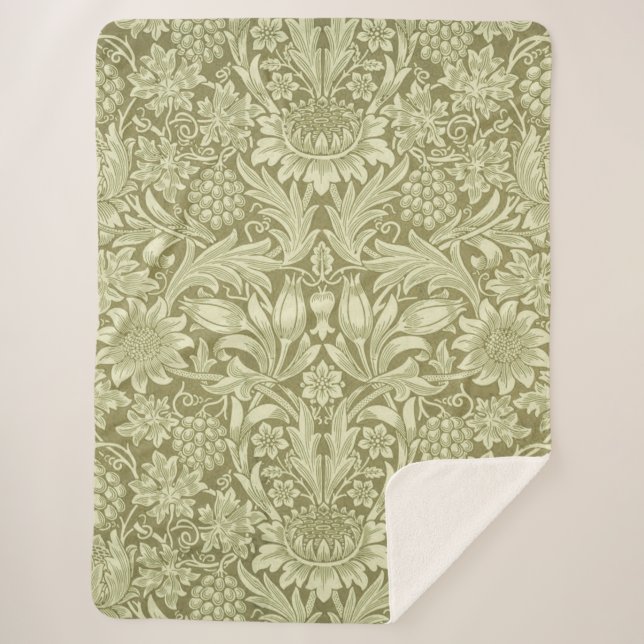 Manta Sherpa William Morris Sunflower Green Flower (Anverso)