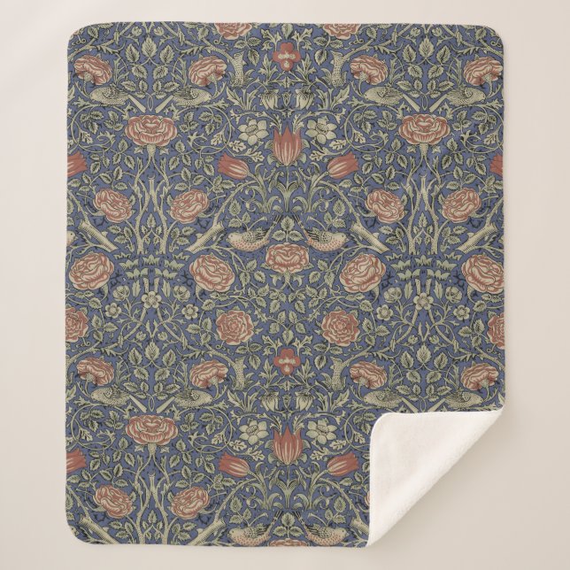 Manta Sherpa William Morris Tudor Rosa Wallpaper (Anverso)