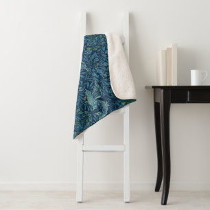 Manta Sherpa William Morris Vintage Bird Foliage Blue