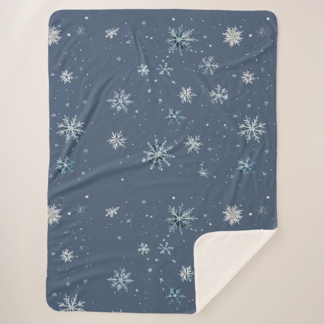 Manta Sherpa Winter Blue Silver Snowflakes Christmas (Anverso)