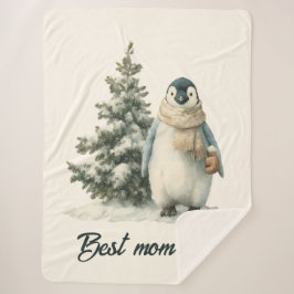 Manta Sherpa Winter Penguin “Best Mom Ever” Design