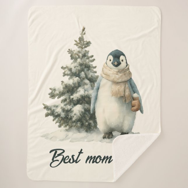 Manta Sherpa Winter Penguin “Best Mom Ever” Design (Anverso)