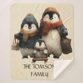 Manta Sherpa Winter Penguin Family Personalized Design