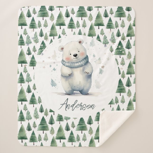 Manta Sherpa Winter Woodland Teddy Bear Name (Anverso)