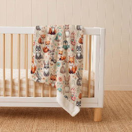 Manta Sherpa Woodland Fox Bunny Watercolor Cozy Sherpa Blanket