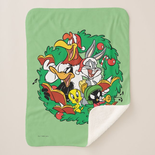 Manta Sherpa Wreath de los Navidades del grupo LOONEY TUNES™ (Anverso)