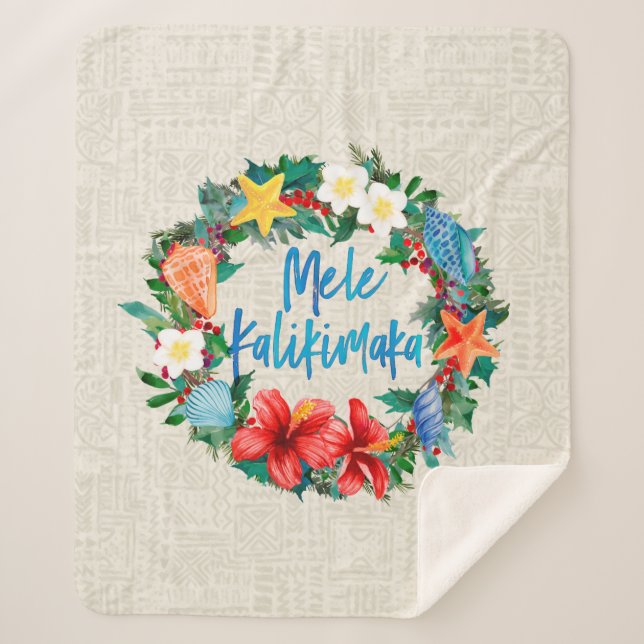 Manta Sherpa Wreath de los Navidades hawaianos Mele Kalikimaka (Anverso)
