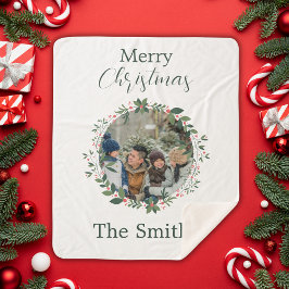 Manta Sherpa Wreath de Navidades familiares personalizados