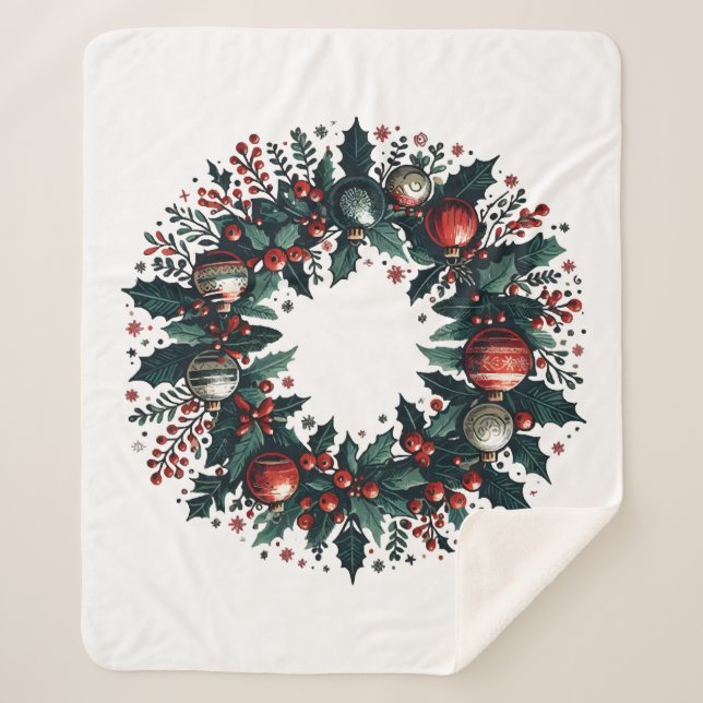 Manta Sherpa Wreath navidades (Anverso)