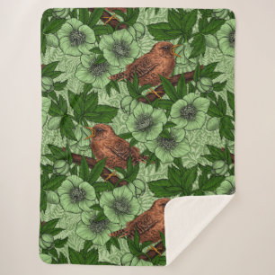 Manta Sherpa Wren y hellebore, verde claro