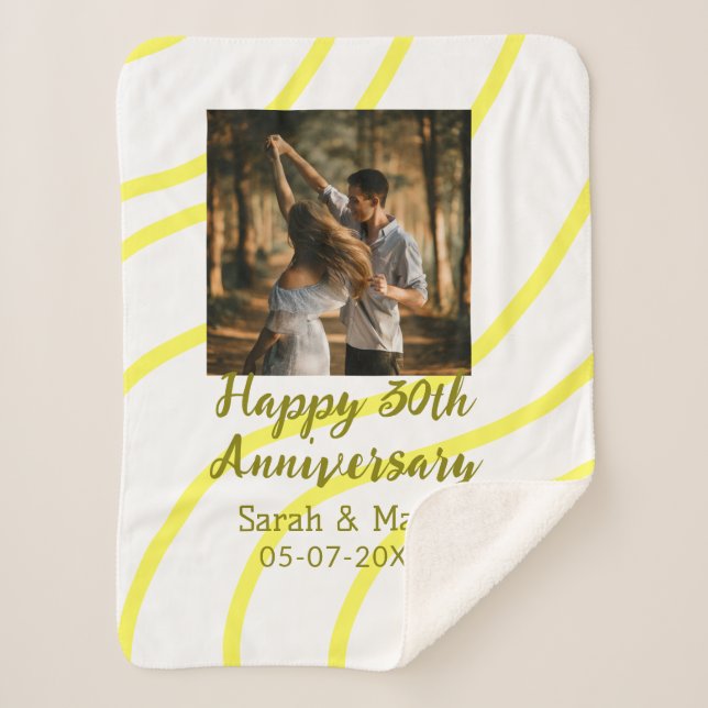 Manta Sherpa Yellow golden photo 30th wedding anniversary name  (Anverso)