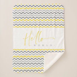 Manta Sherpa Yellow & Grey Zig Zag Stripes Hello World Quote