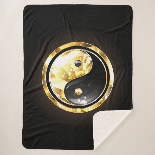 Manta Sherpa Yin Yang dorado en negro (Anverso)