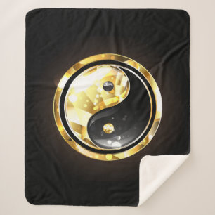 Manta Sherpa Yin Yang dorado en negro