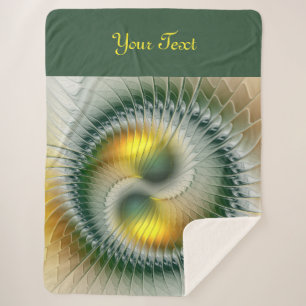 Manta Sherpa Yin Yang Green Yellow Resumen Arte Fractal Textos