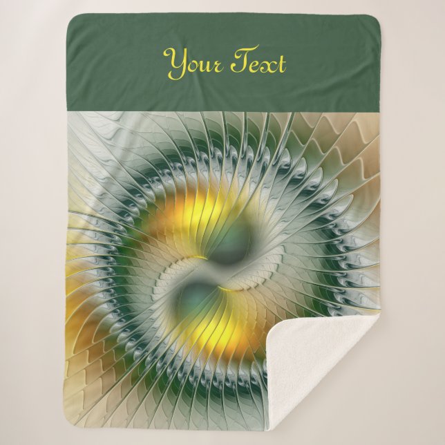 Manta Sherpa Yin Yang Green Yellow Resumen Arte Fractal Textos (Anverso)